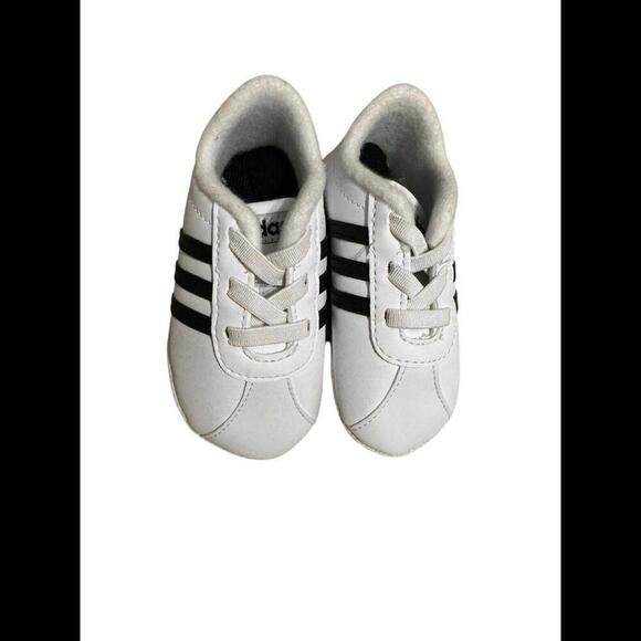Adidas Baby Toddler Unisex VL Court 2.0 Crib Shoes White/Black Size 3K Infant - Picture 1 of 3